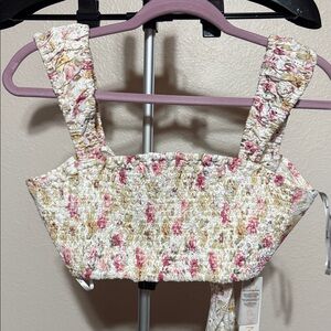 MINKPINK Floral Smocked Top in Pink and Cream